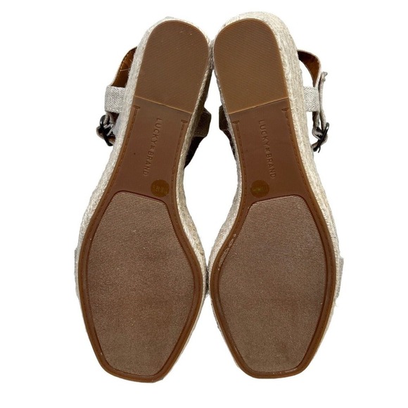 Lucky Brand Millinda Wedge Sandals T Strap Slingback Metallic Beige Women 11M* - Picture 8 of 8